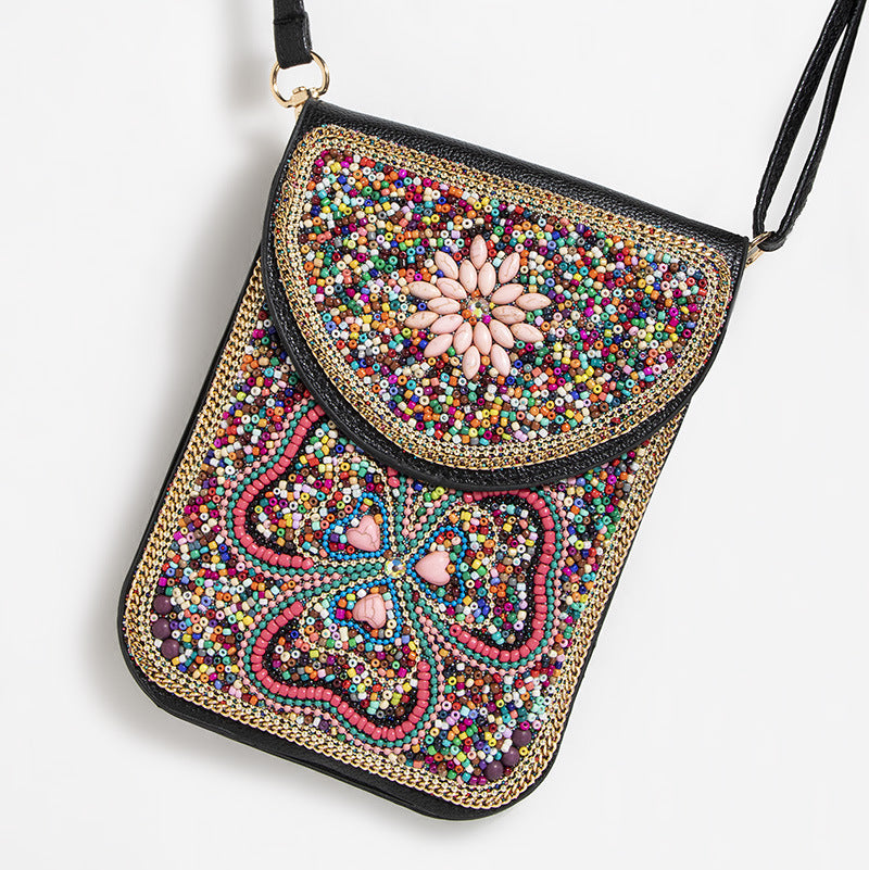 Bohemian Handytasche Damen Muschel Blumen Muster Magnetische Umhängetasche
