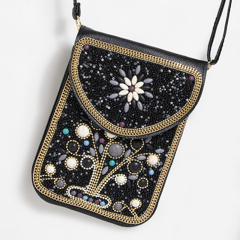 Bohemian Handytasche Damen Muschel Blumen Muster Magnetische Umhängetasche