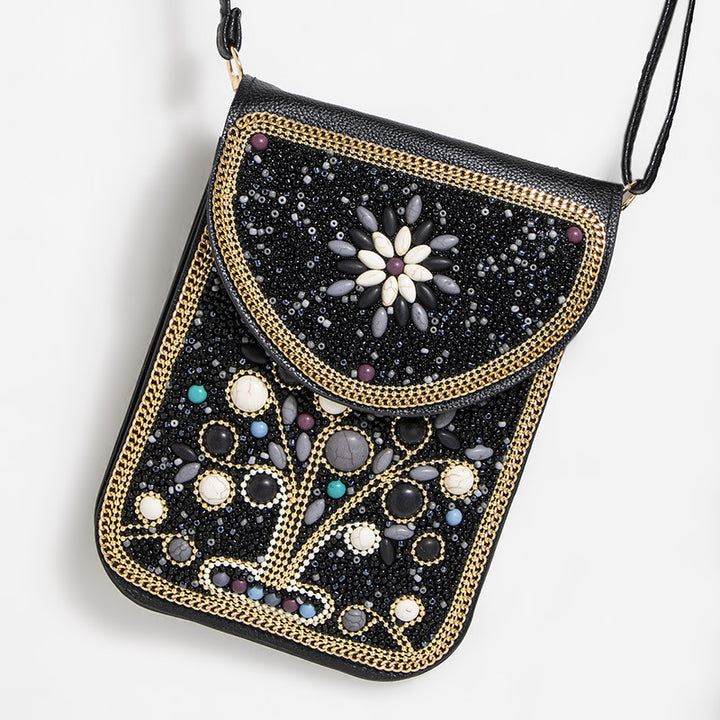 Bohemian Handytasche Damen Muschel Blumen Muster Magnetische Umhängetasche