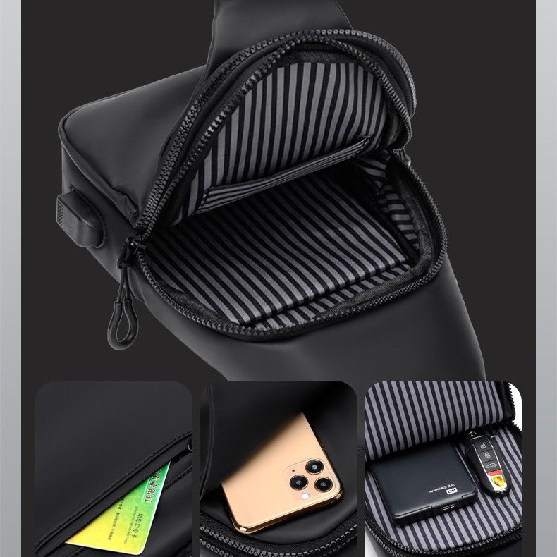 Mehrzweck-Slingbag, wasserdicht, Brusttasche für Herren mit USB-Ladegerät 