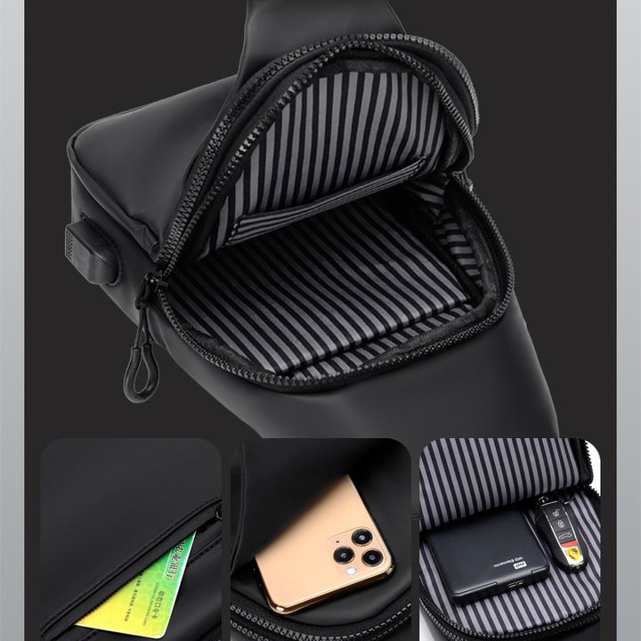 Mehrzweck-Slingbag, wasserdicht, Brusttasche für Herren mit USB-Ladegerät 