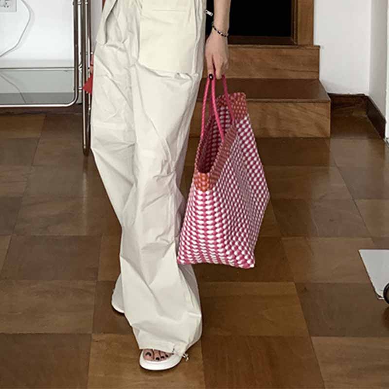 Große Tragetasche für Damen, farblich passende Strandtasche aus Stroh