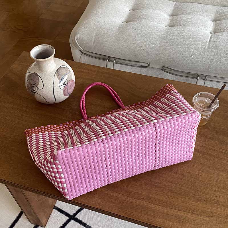 Große Tragetasche für Damen, farblich passende Strandtasche aus Stroh