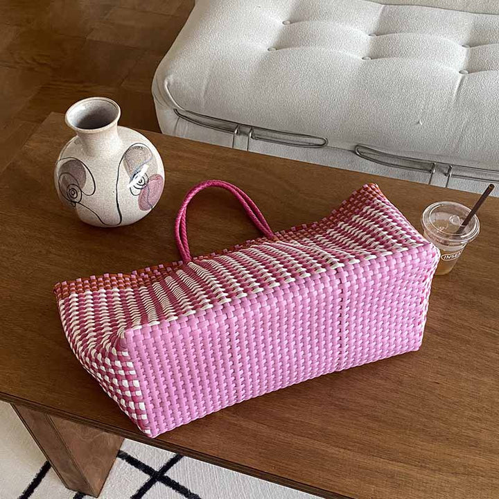 Große Tragetasche für Damen, farblich passende Strandtasche aus Stroh