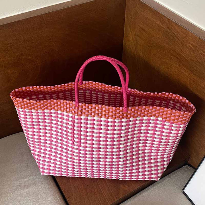 Große Tragetasche für Damen, farblich passende Strandtasche aus Stroh