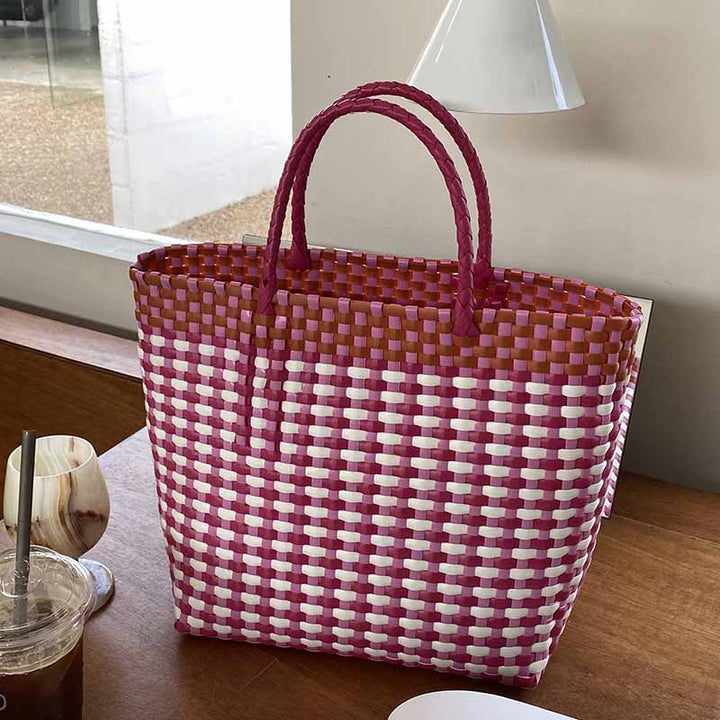 Große Tragetasche für Damen, farblich passende Strandtasche aus Stroh