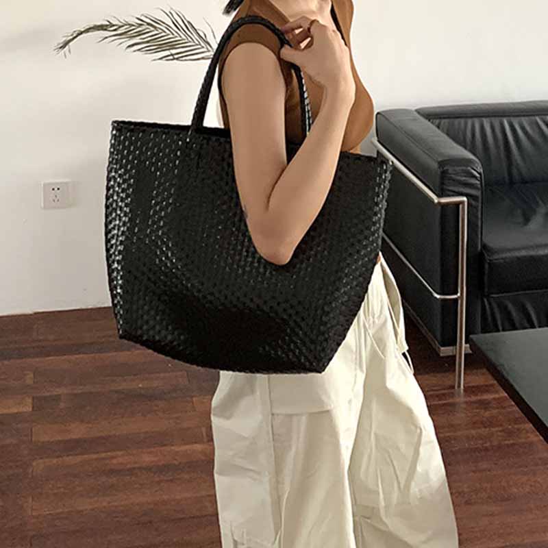 Einfarbige Strohtasche für Damen, Urlaubs-/Strandhandtasche