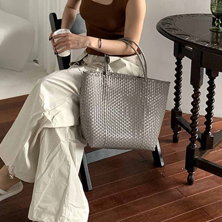 Einfarbige Strohtasche für Damen, Urlaubs-/Strandhandtasche - image 7