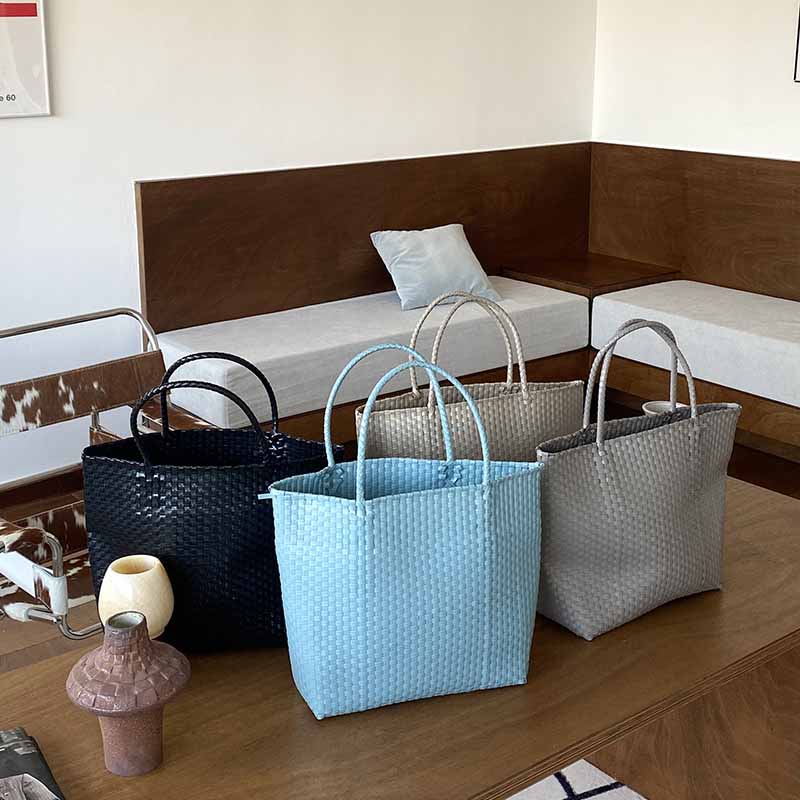 Einfarbige Strohtasche für Damen, Urlaubs-/Strandhandtasche
