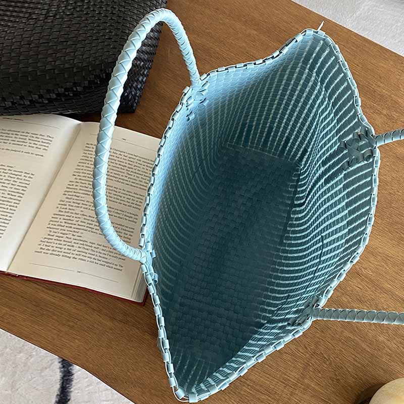 Einfarbige Strohtasche für Damen, Urlaubs-/Strandhandtasche