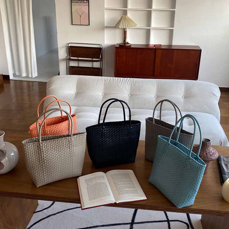 Einfarbige Strohtasche für Damen, Urlaubs-/Strandhandtasche