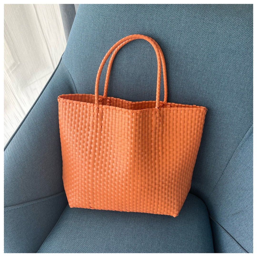 Einfarbige Strohtasche für Damen, Urlaubs-/Strandhandtasche