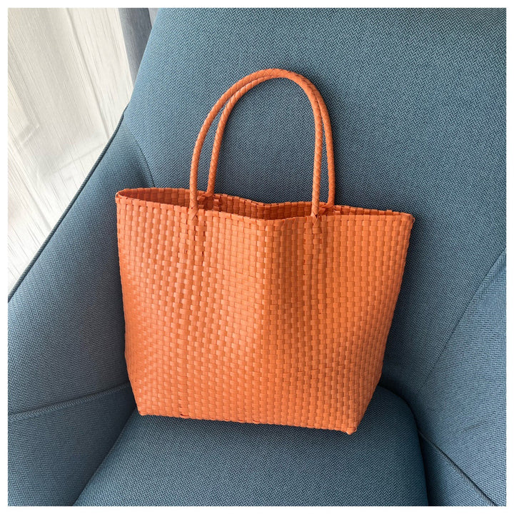 Einfarbige Strohtasche für Damen, Urlaubs-/Strandhandtasche
