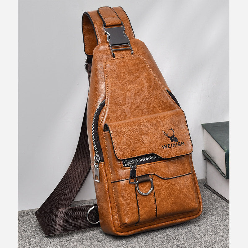 Minimalistische Schultertasche aus einfarbigem Leder für Männer und Frauen