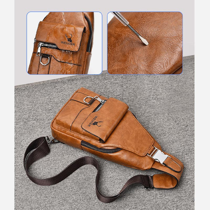 Minimalistische Schultertasche aus einfarbigem Leder für Männer und Frauen
