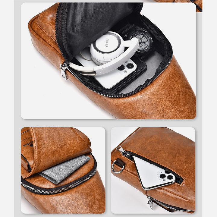 Minimalistische Schultertasche aus einfarbigem Leder für Männer und Frauen