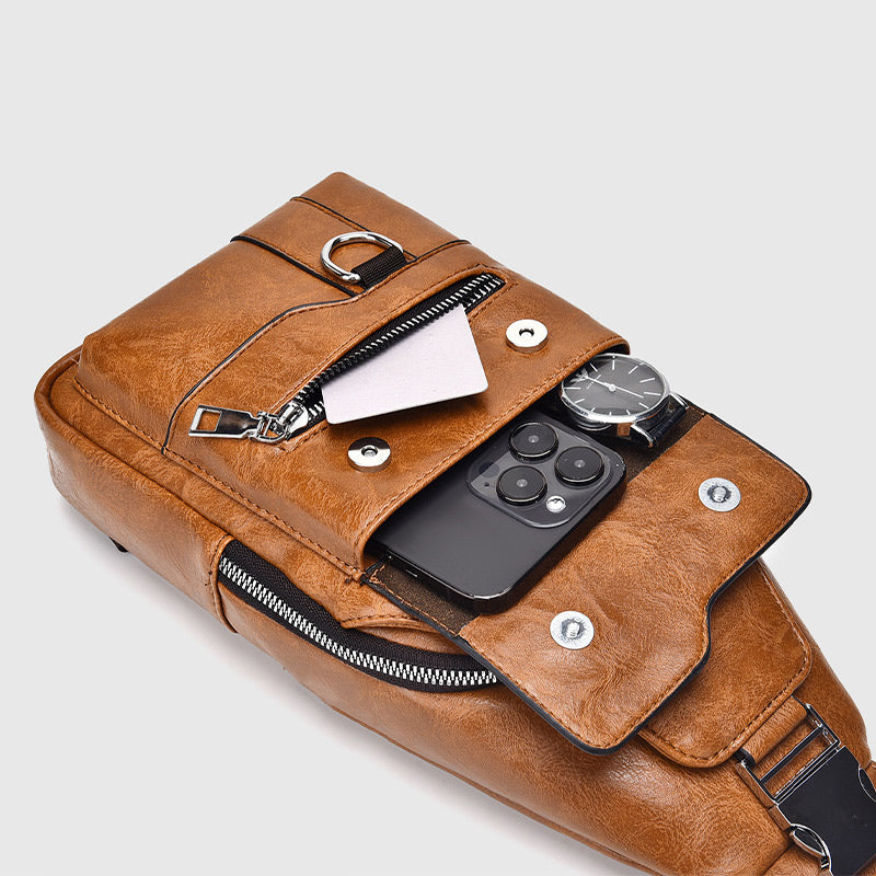 Minimalistische Schultertasche aus einfarbigem Leder für Männer und Frauen