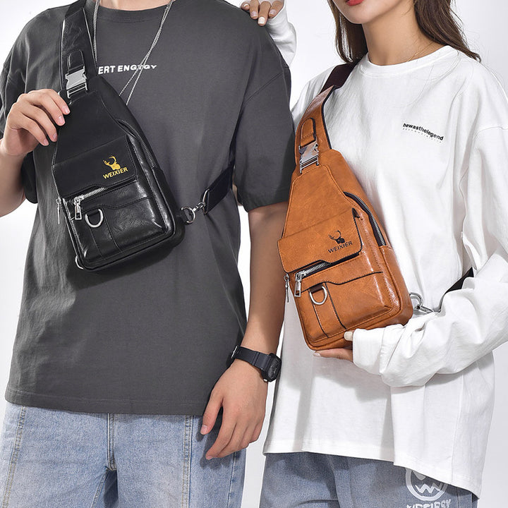 Minimalistische Schultertasche aus einfarbigem Leder für Männer und Frauen