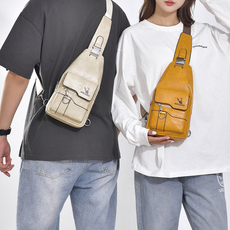 Minimalistische Schultertasche aus einfarbigem Leder für Männer und Frauen
