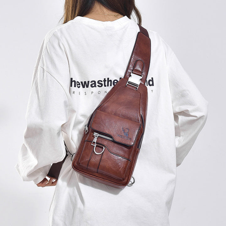 Minimalistische Schultertasche aus einfarbigem Leder für Männer und Frauen