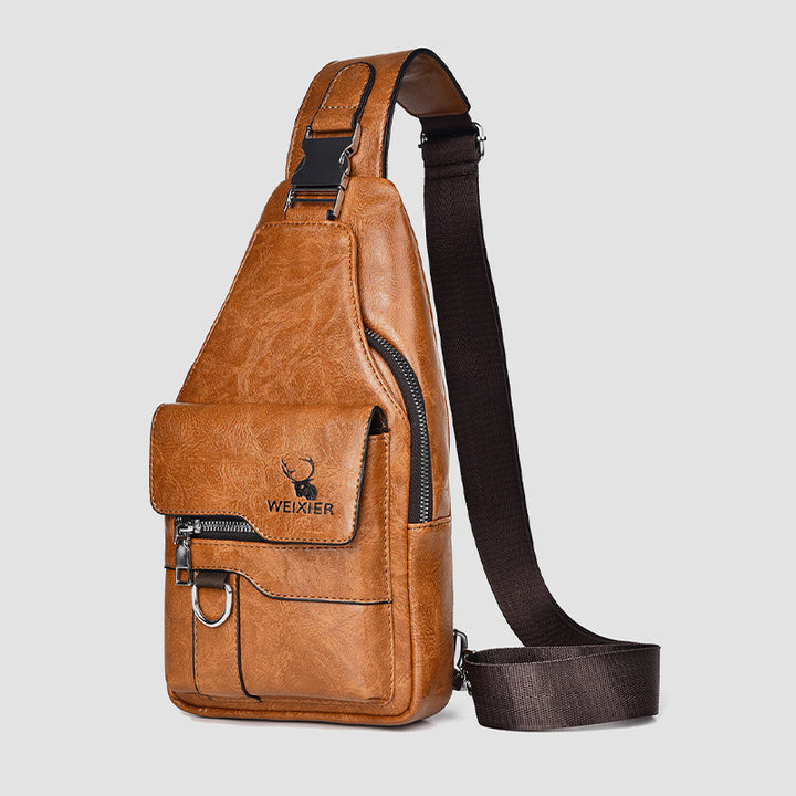 Minimalistische Schultertasche aus einfarbigem Leder für Männer und Frauen