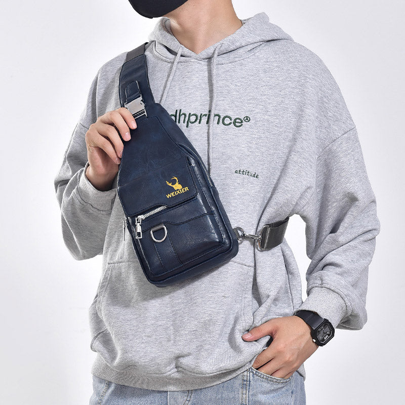 Minimalistische Schultertasche aus einfarbigem Leder für Männer und Frauen