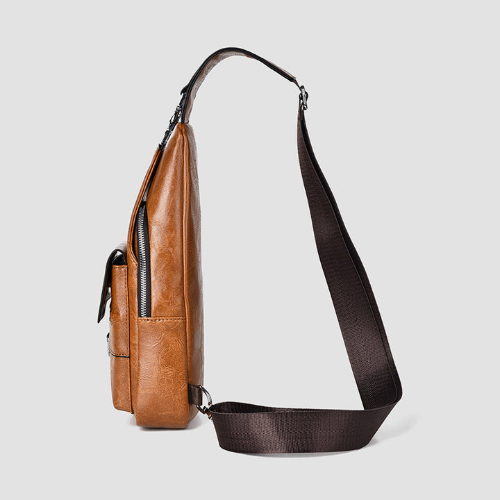 Minimalistische Schultertasche aus einfarbigem Leder für Männer und Frauen