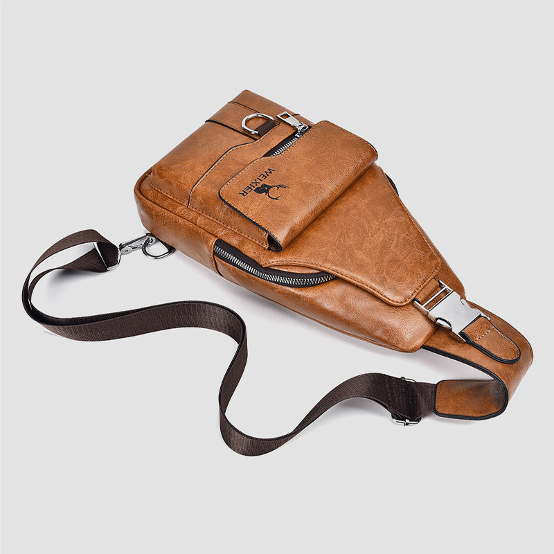 Minimalistische Schultertasche aus einfarbigem Leder für Männer und Frauen