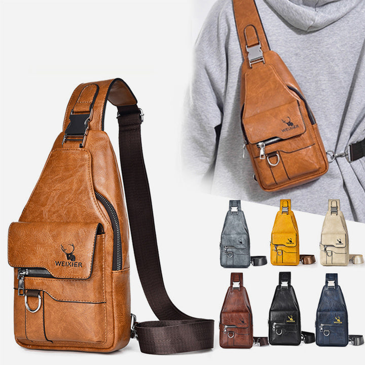 Minimalistische Schultertasche aus einfarbigem Leder für Männer und Frauen