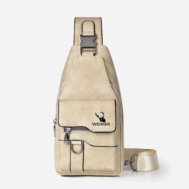 Minimalistische Schultertasche aus einfarbigem Leder für Männer und Frauen