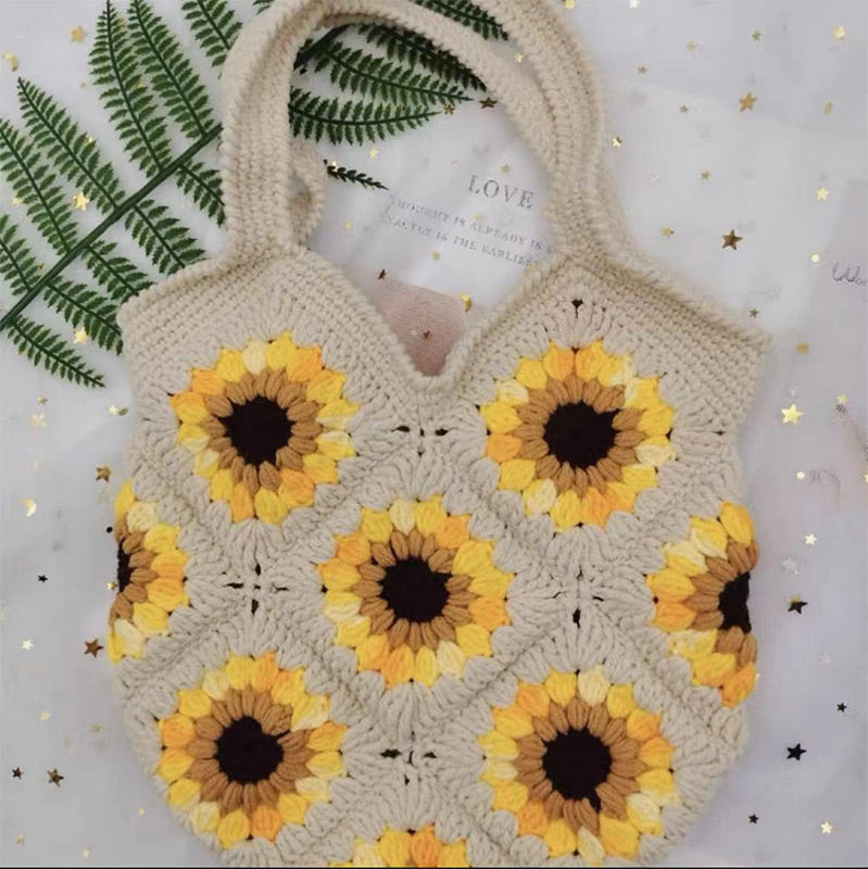 Süße Sonnenblumen Handtasche gehäkelt handgewebte Schultertasche für Frauen