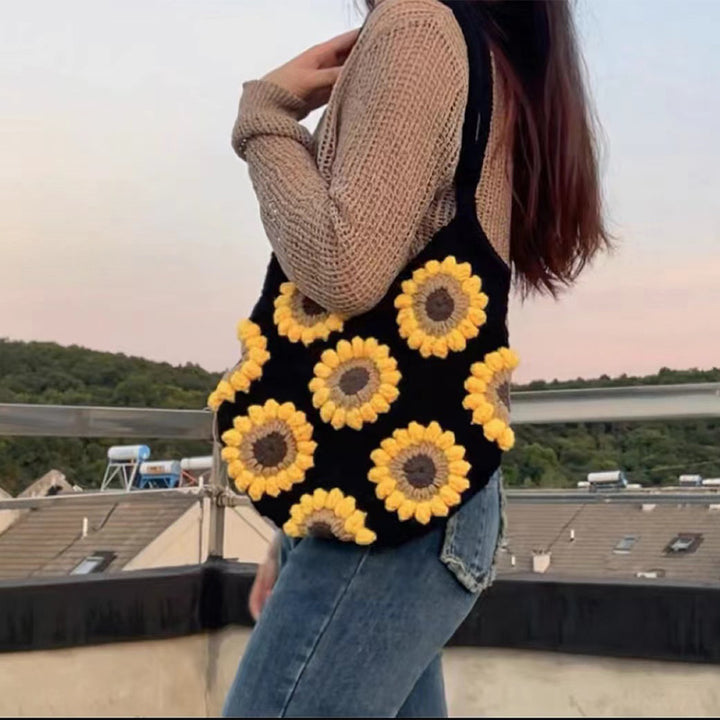 Süße Sonnenblumen Handtasche gehäkelt handgewebte Schultertasche für Frauen