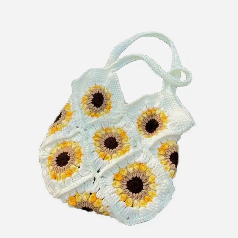 Süße Sonnenblumen Handtasche gehäkelt handgewebte Schultertasche für Frauen