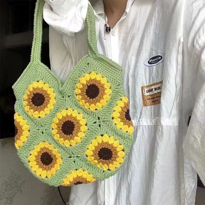 Süße Sonnenblumen Handtasche gehäkelt handgewebte Schultertasche für Frauen