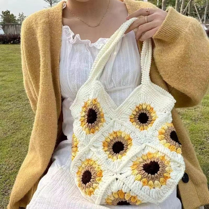 Süße Sonnenblumen Handtasche gehäkelt handgewebte Schultertasche für Frauen