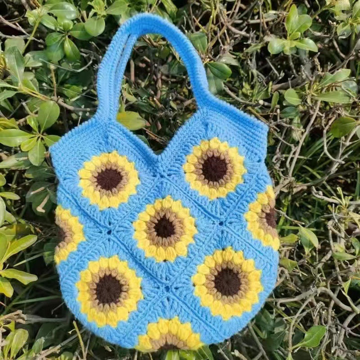 Süße Sonnenblumen Handtasche gehäkelt handgewebte Schultertasche für Frauen