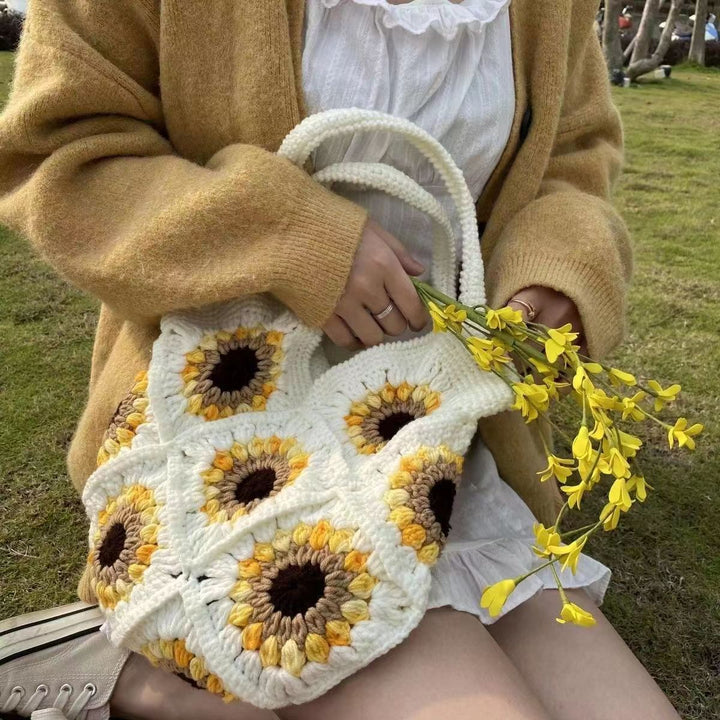 Süße Sonnenblumen Handtasche gehäkelt handgewebte Schultertasche für Frauen