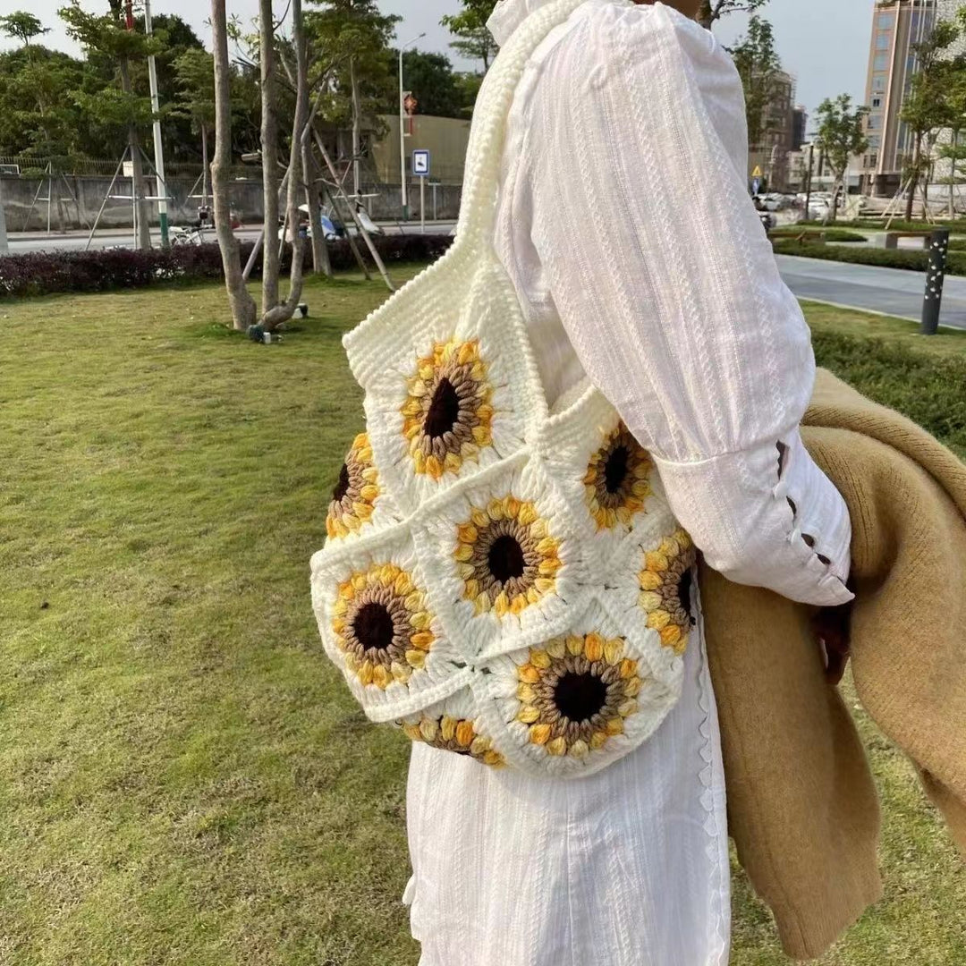 Süße Sonnenblumen Handtasche gehäkelt handgewebte Schultertasche für Frauen