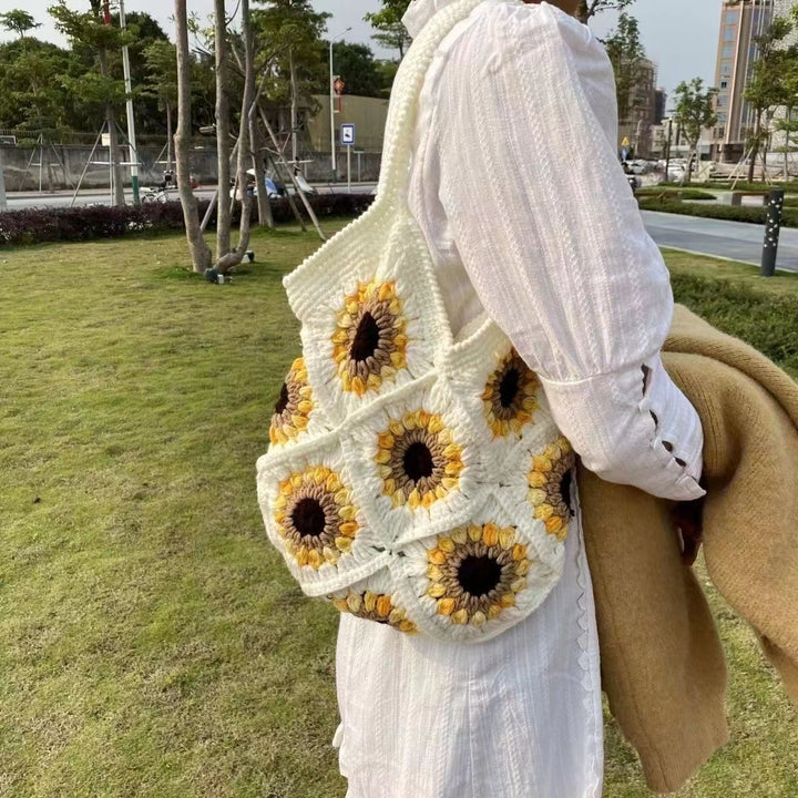 Süße Sonnenblumen Handtasche gehäkelt handgewebte Schultertasche für Frauen