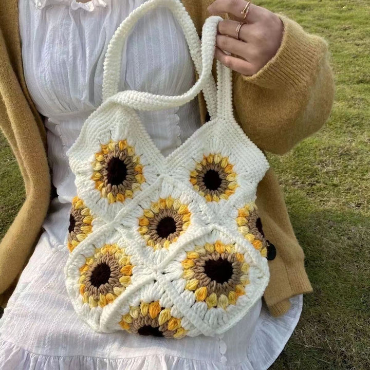 Süße Sonnenblumen Handtasche gehäkelt handgewebte Schultertasche für Frauen