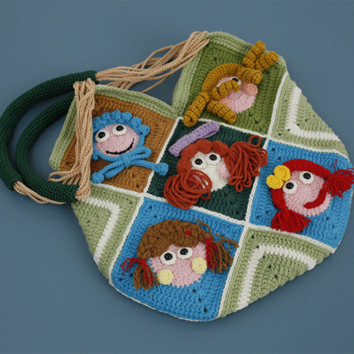Süße Cartoon-Mädchen Tote häkeln Schultertasche für Frauen