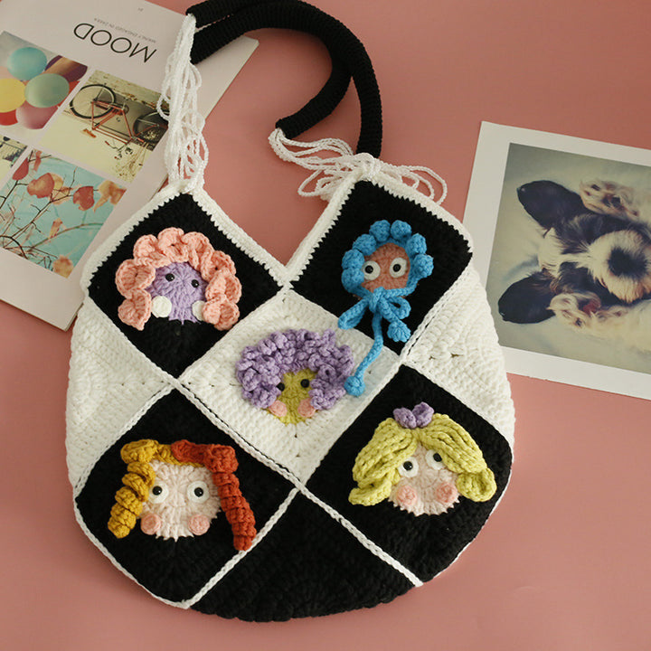 Süße Cartoon-Mädchen Tote häkeln Schultertasche für Frauen