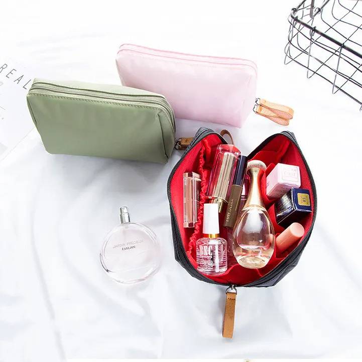 Kleine Make-up-Tasche für Frauen, Lippenstift-Kosmetiktasche mit Doppelreißverschluss