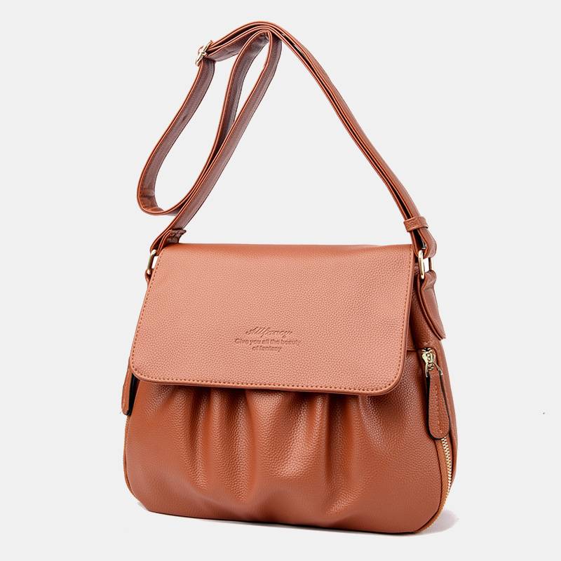 Freizeit-Umhängetasche für Damen im Plissee-Stil, leichte Ledertasche