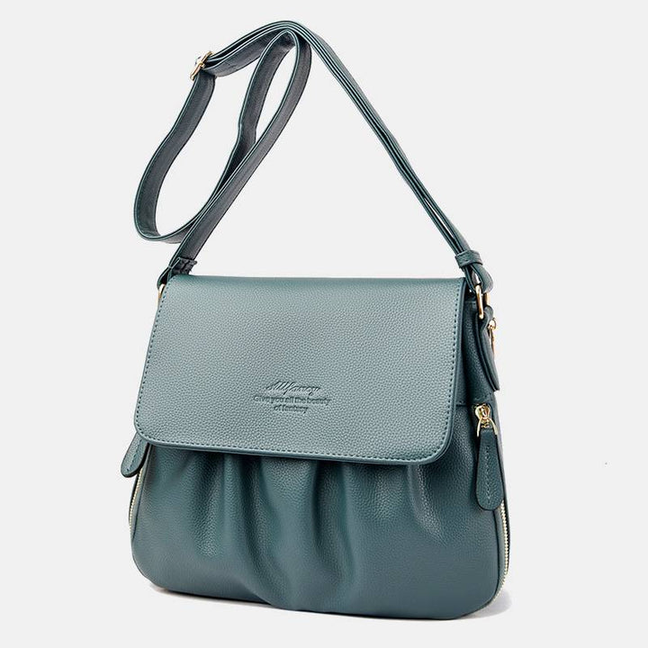 Freizeit-Umhängetasche für Damen im Plissee-Stil, leichte Ledertasche