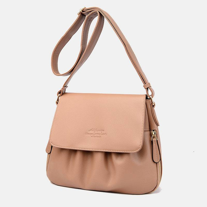 Freizeit-Umhängetasche für Damen im Plissee-Stil, leichte Ledertasche