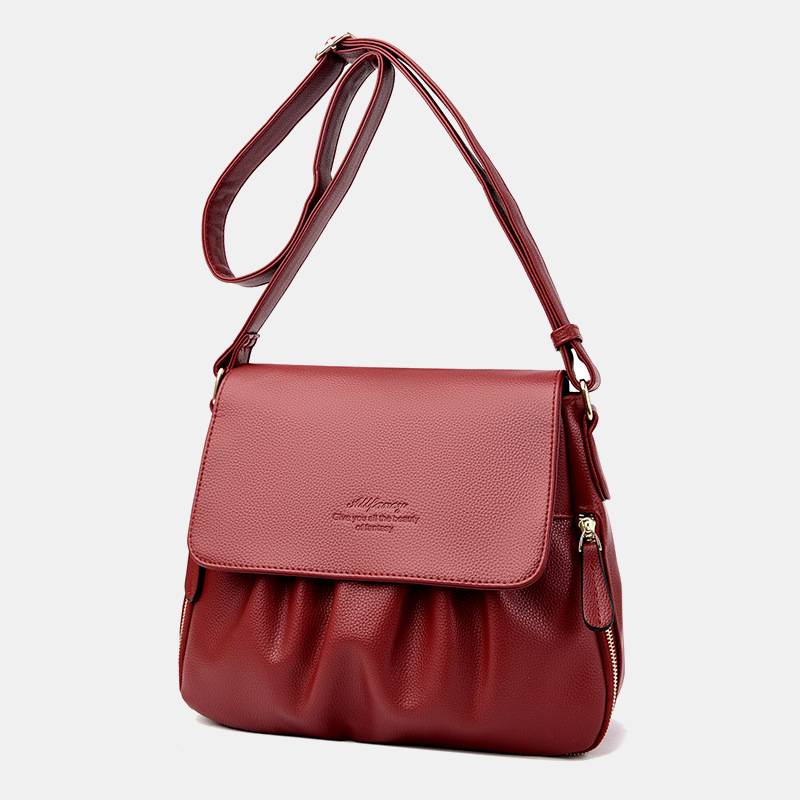 Freizeit-Umhängetasche für Damen im Plissee-Stil, leichte Ledertasche