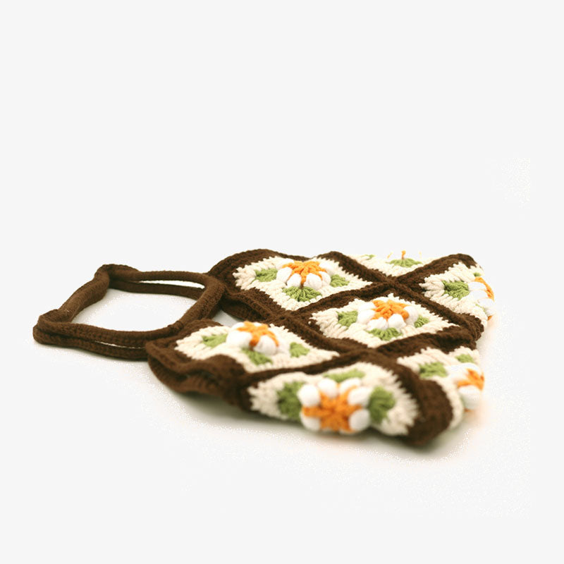 Gehäkelte Handtasche mit Katzenkopf-Griff, süße Blumen-Geldbörse für Frauen