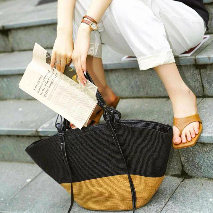 Große Strohtasche für Damen, Urlaub, Strand, Umhängetasche
