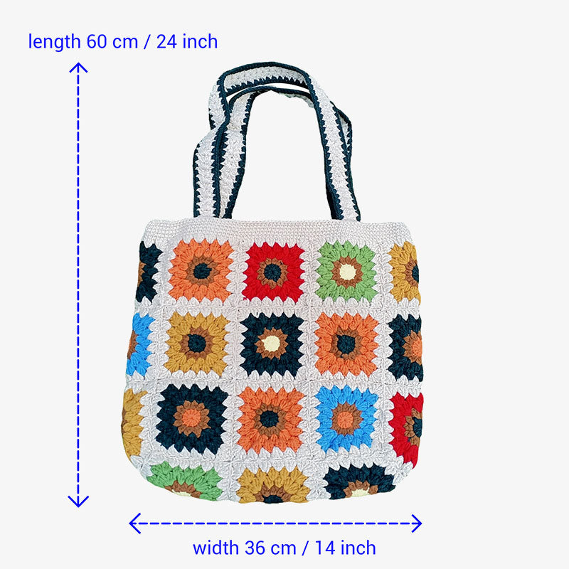 Karierte Umhängetasche, süße bunte Häkelhandtasche für Damen